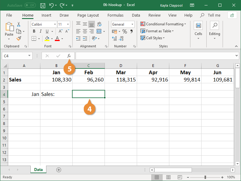 Insert a HLOOKUP Function