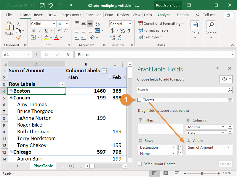 Add Multiple Pivottable Fields