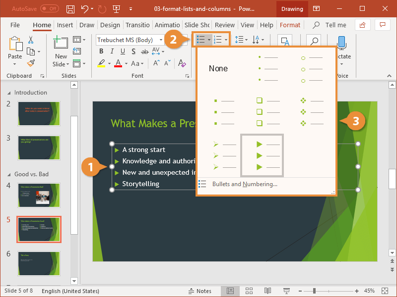 Format Lists and Colums